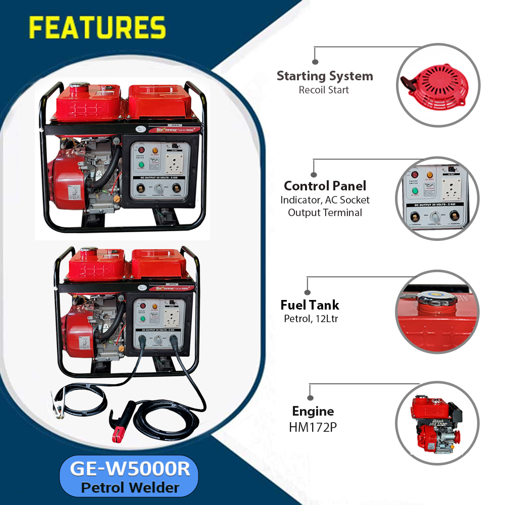  200 Amps Petrol Welding Generator, high Quality Arc Welding Machine with Recoil Start Model GE-W5000R