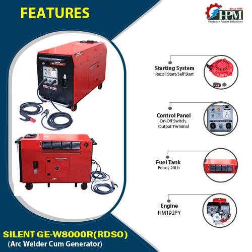 250 Amps - 6 KW, Smart Petrol Welding Generator, Recoil & Self Start Model Silent GE-W8000RS
